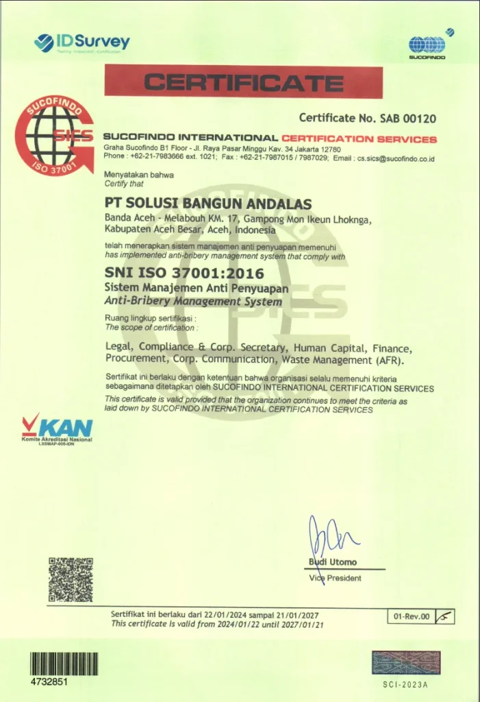 Sertifikat ISO 37001 – Sistem Manajemen Anti Penyuapan