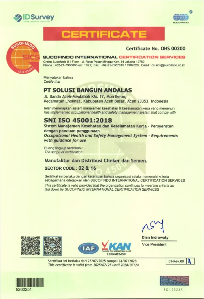 Sertifikat ISO45001 – Sistem Manajemen Kesehatan dan Keselamatan Kerja